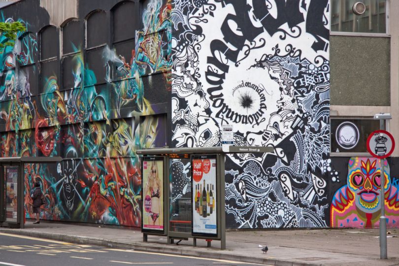 Artworks on buildings in Bristol, most created for See No Evil. Image Credit: pjhpix / Shutterstock.com.