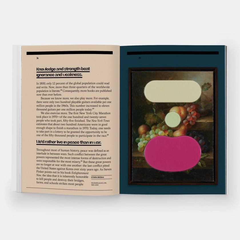 Now is Better. Stefan Sagmeister. Phaidon. STARA BEIDEA (right) Worldwide poverty rate, 1920–2020 (pages 34-35)