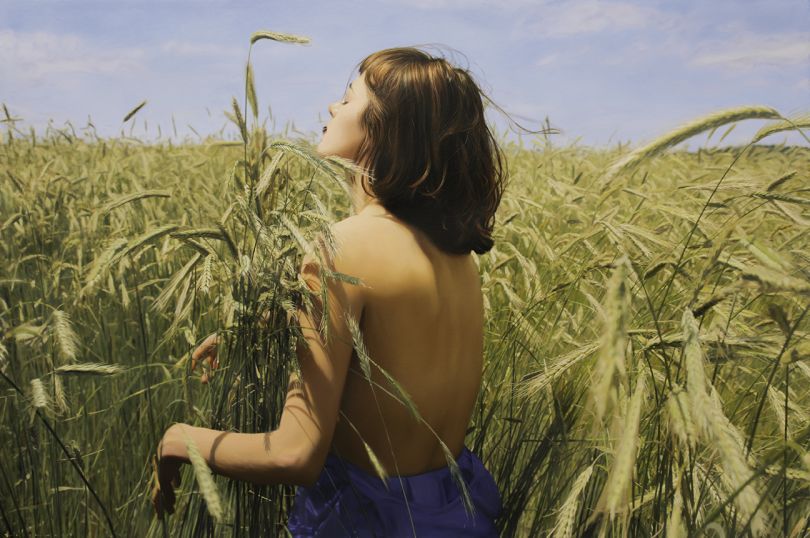 Yigal Ozeri, Untitled; Olya in the Field – Oil on paper