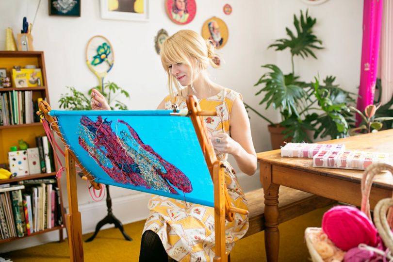 The artist in her studio