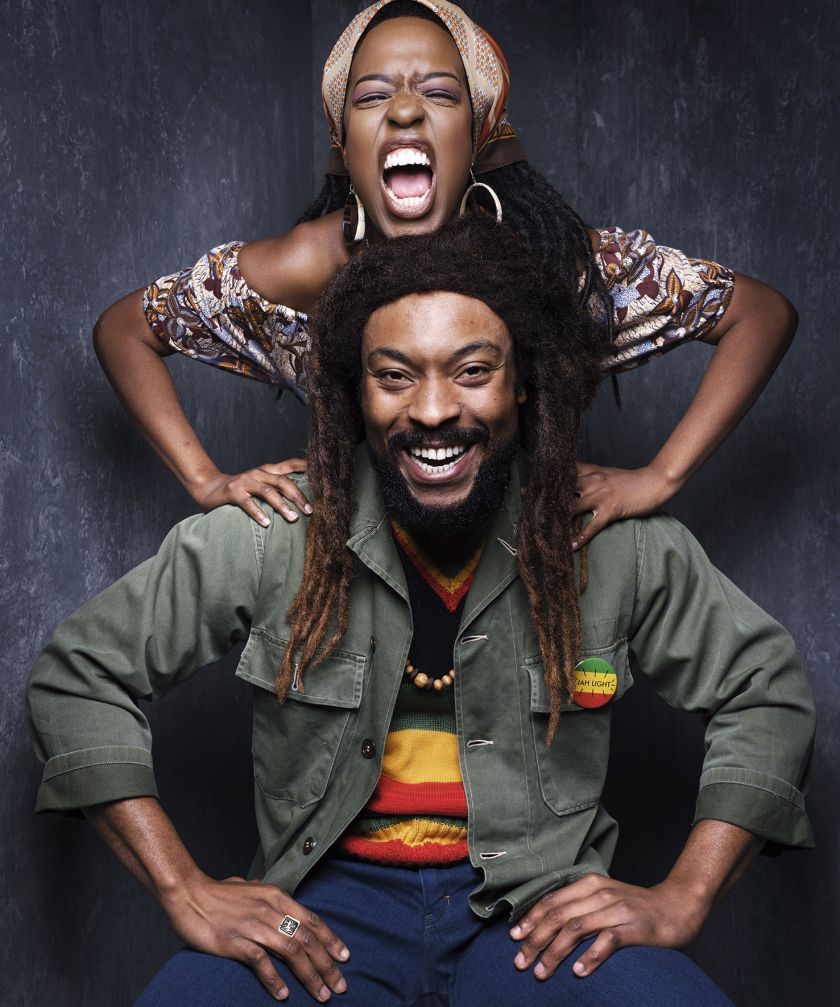 Gabrielle Brooks, Rita Marley and Arinzé Kene, Bob Marley in Get Up, Stand Up! The Bob Marley Musical at the Lyric Theatre © Rankin