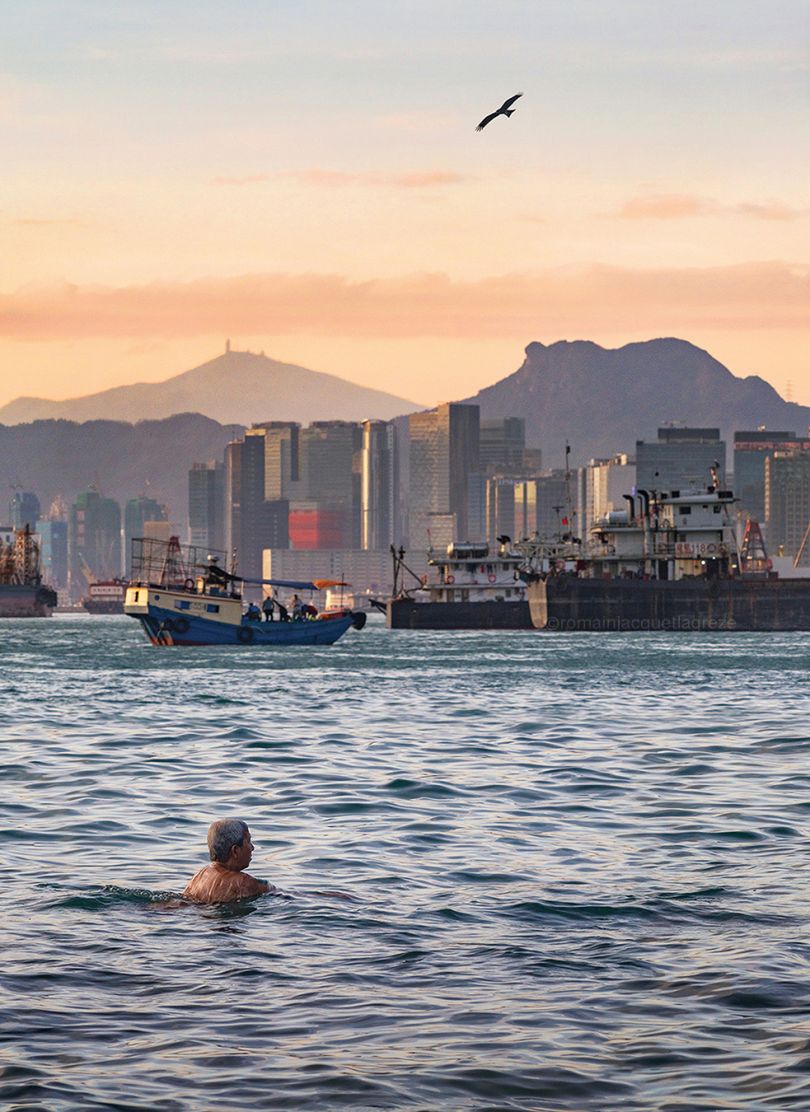 © Romain Jacquet-Lagrèze, Bather in Lei Yue Mun, Hong Kong 2020, Courtesy of Blue Lotus Gallery