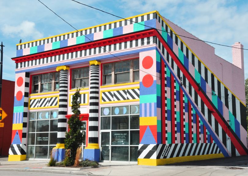 Mural by Camille Walala in Cleveland’s Waterloo art district. Images courtesy Walala Studio and Pop Life