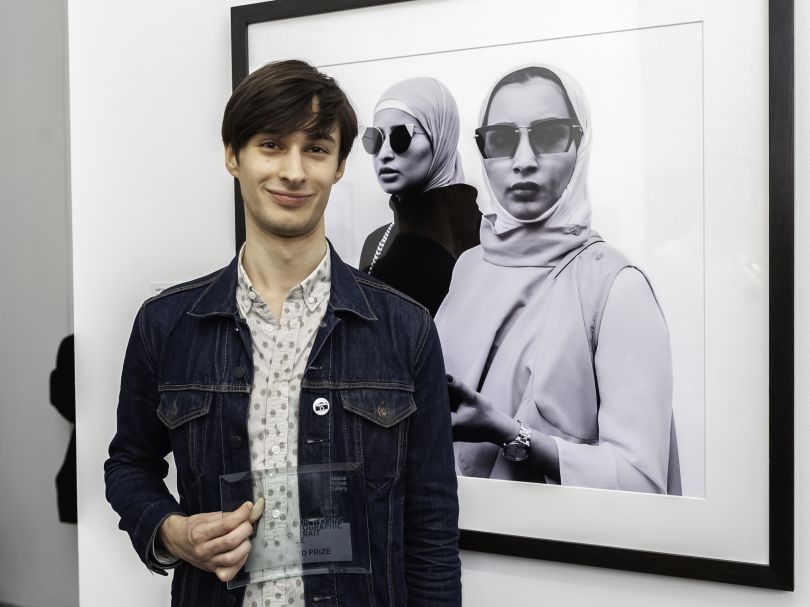 Joint third prize winner Max Barstow with his portrait. Photograph by Jorge Herrera