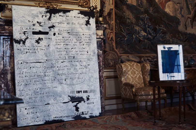 Exhibition View: Question Answer , 2014 Secret 9 , 2017. U.S. government documents SOFTER: Jenny Holzer at Blenheim Palace , Blenheim Palace, Woodstock, UK, 2017 © 2017 Jenny Holzer, member Artists Rights Society (ARS), NY Photo: Edd Horder