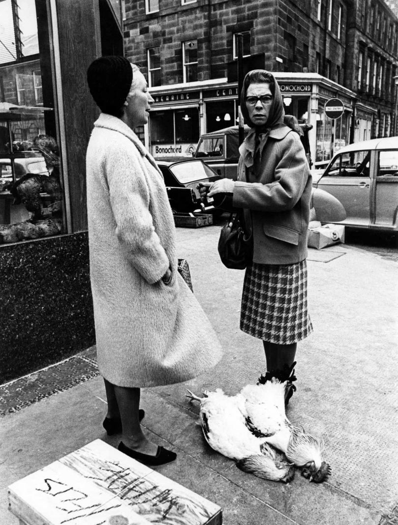 Robert Blomfield, Two Women with Chickens, West End, Edinburgh, 1966. © the artist