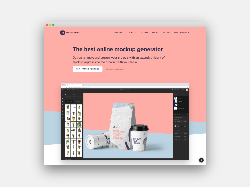 Artboard offers free mockups to showcase your designs
