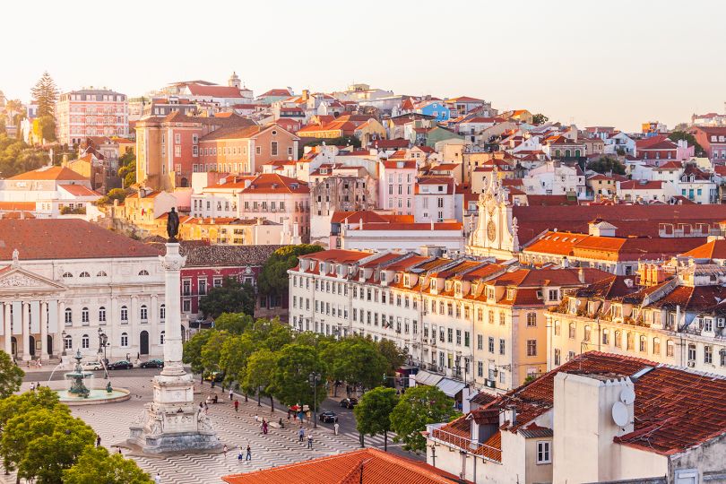 View of the central part of the Lisbon from Santa Justa Lift, Portugal. Image licensed via Adobe Stock